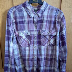 Eddie Bauer Women's Plaid Shirt L Purple